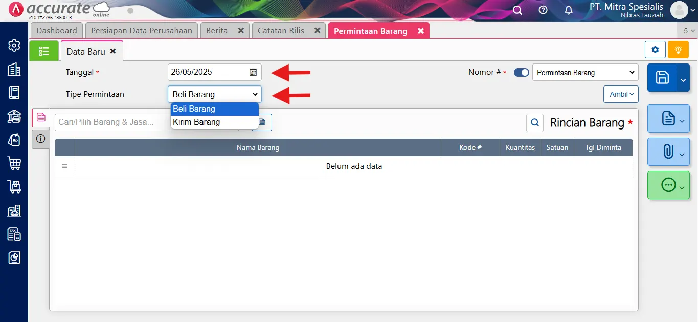 cara mencatat permintaan barang